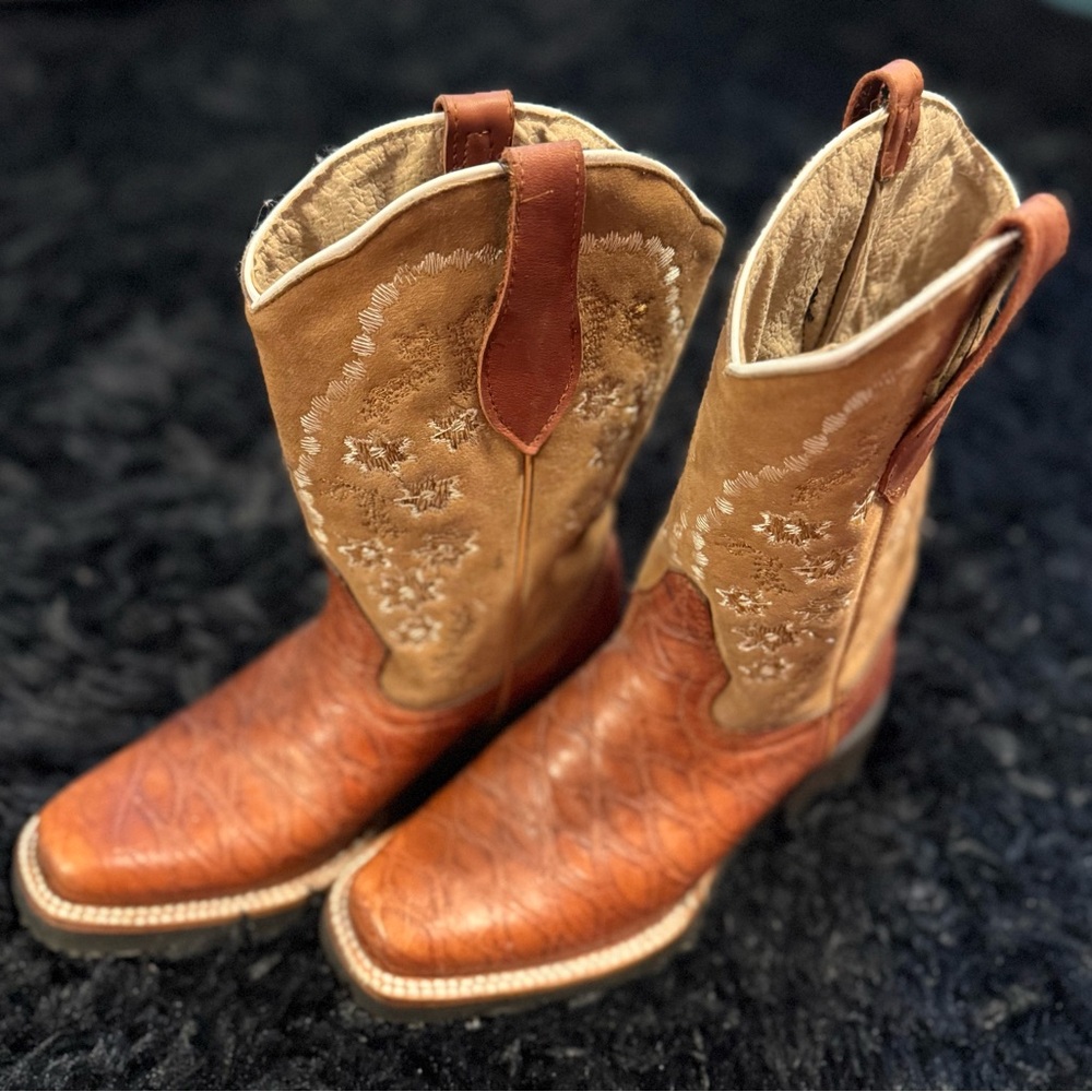 Brown Embroidered Ankle Boots